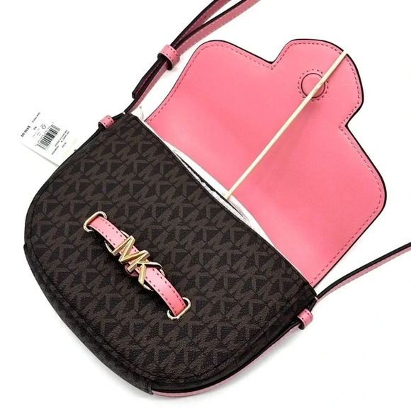 Michael Kors Small Reed Leather Saddle Crossbody Bag Brown/Pink (NWT) - Picture 8 of 12